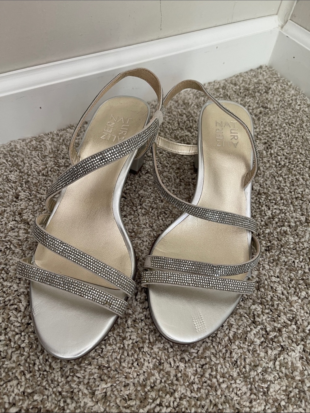 Naturalizer Silver Rhinestone Strappy Slingback Heels